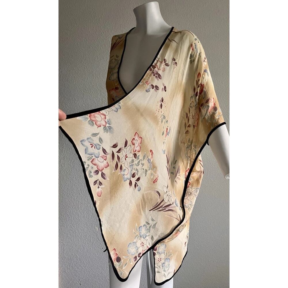 VTG CITRON Santa Monica 100% Silk Floral Open Front Kimono Cardigan Cover Up XS - Picture 4 of 16